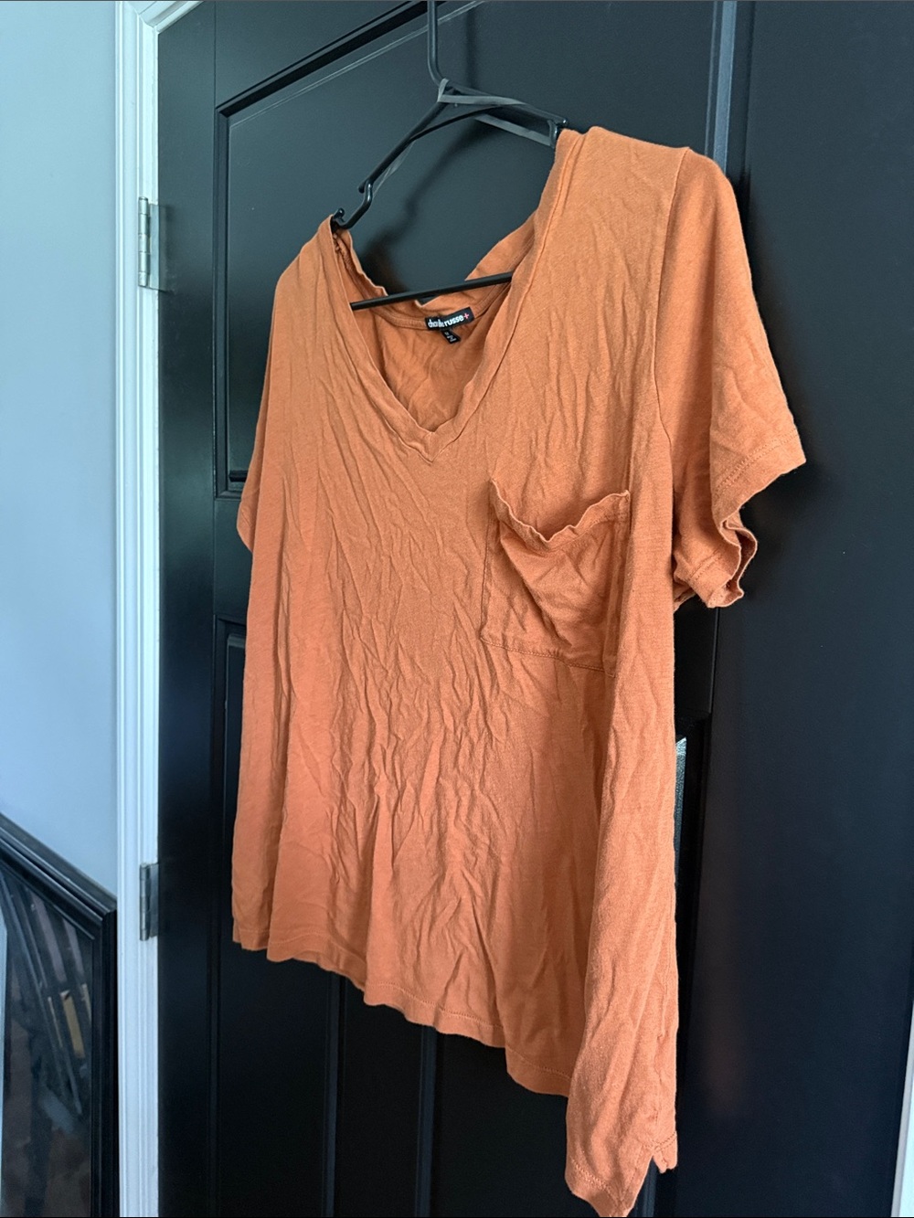 Charlotte Russe Rust Orange V-Neck Short Sleeve Pocket Tee